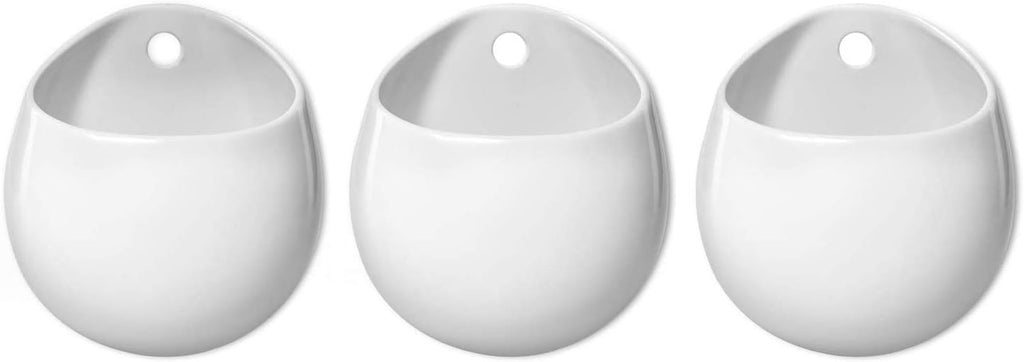 Mkono Ceramic Wall Planter for Indoor Plants 4 Inch Hanging Pot, Set of 3 | Succulents Air Plant Holder, White Round