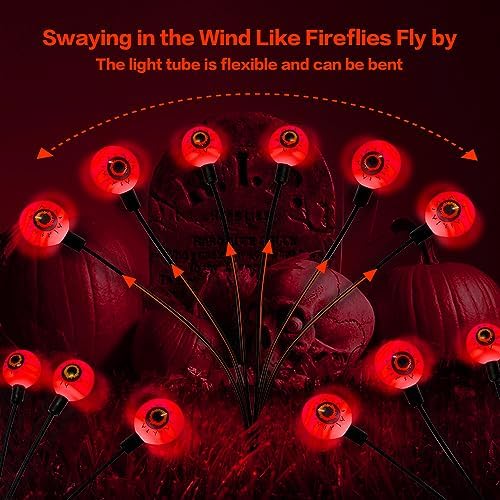 Outdoor Halloween Decorations Solar Spooky Lights-12LED Scary Eyeballs Swaying Firefly Light with Magic Party Garden Decor,Solar Halloween Path Lights for Grave Cemetery,Ghost Decor 2PACK Orange