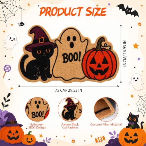 Halloween Black Cat Ghost Pumpkin Welcome Doormat-Halloween Coir Door Mat