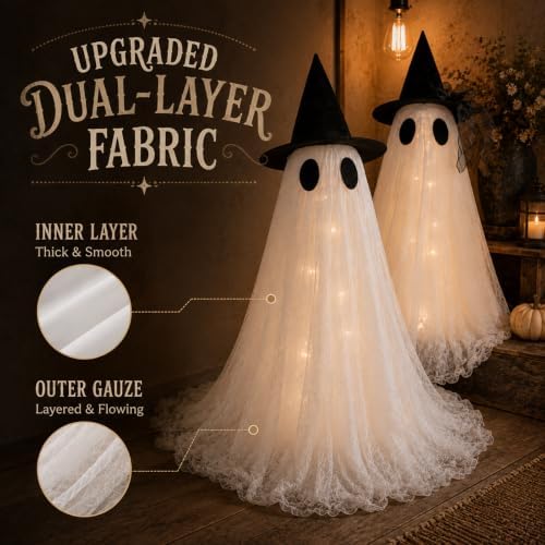 2 Pack Cute Glowing Ghost Decor - Halloween Ghost Decorations