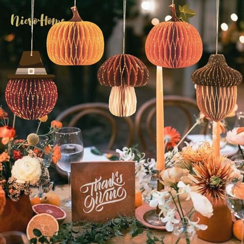 NICROHOME EUR Fall Thanksgiving Decoration,5PCS Glitter Honeycomb Ornaments