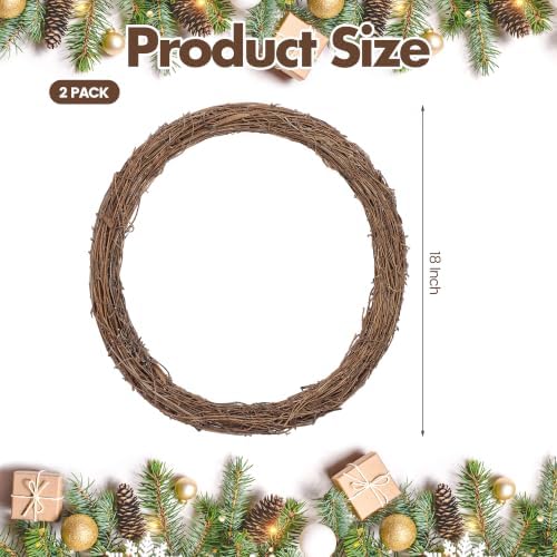 Ruisita 2 Pieces 18 Inch Grapevine Wreaths Vine Branch Wreath Natural Christmas Rattan Wreath Garland Decoration for Christmas Holiday Craft or Wedding Supplies