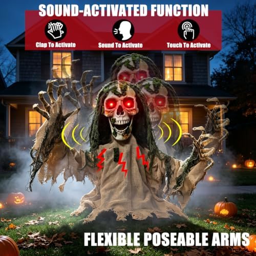 Halloween Animatronic Zombie Groundbreaker Outdoor Decor with Red Eyes