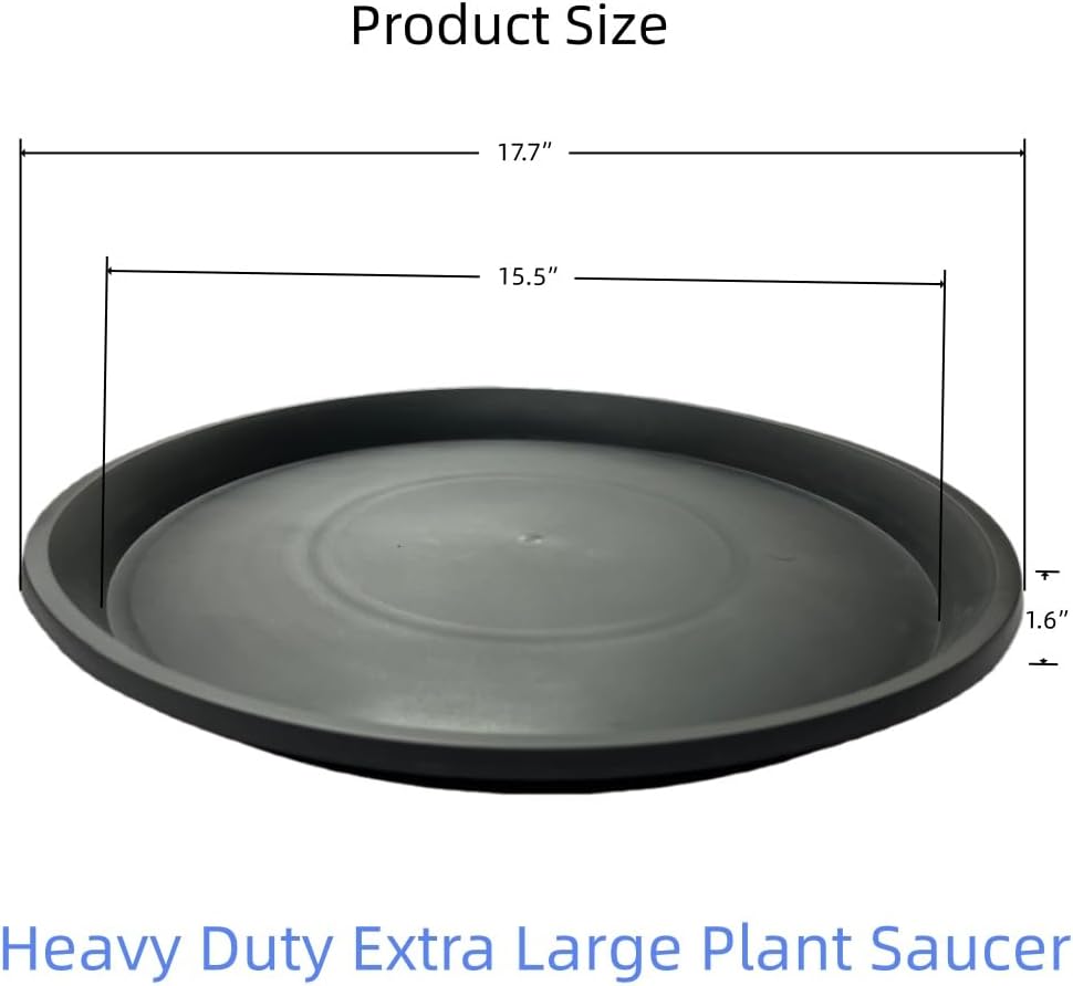 4 Pack 17.7 Inch (15.5 Inch Base) Plant Saucer, Heavy Duty Large Round Plastic Plant Trays for Indoor & Outdoor, Black