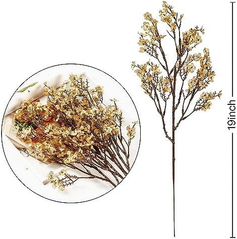 Sggvecsy 15 Pcs Babys Breath Artificial Flowers Gypsophila Bouquets Bulk Real Touch Fake Silk Flowers for Home Wedding DIY Floral Arrangement Kitchen Table Centerpiece Christmas Decoration (Gold)