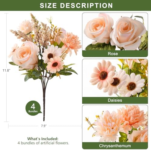Homsunny Artificial Fake Fall Flowers for Outdoor Indoor Decoration