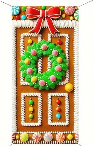 BlissYard Christmas Door Cover Gingerbread Cottage 35 x 71 Inch