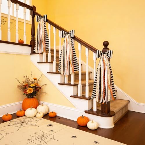 Halloween Black Striped Bow, Fall Wreaths Sash for Front Door Decor