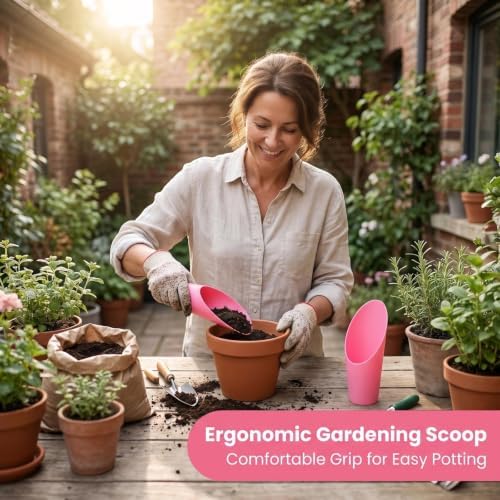 Bonsai Soil Scoops, Plastic Garden Soil Scoops, Garden Potted Plant Maintenance Succulent Planting Tools, Classic Durable, Ergonomic Grip -(1pc Pink)
