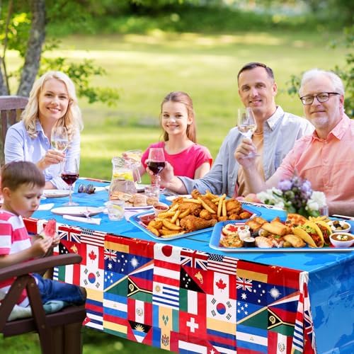 Vesici 4 Pack World Flag Serving Trays 13x10 Melamine Platters for Around the World Party Decorations, Rectangular International Map Dishes for Multicultural Global Theme Appetizers, Missionary Events