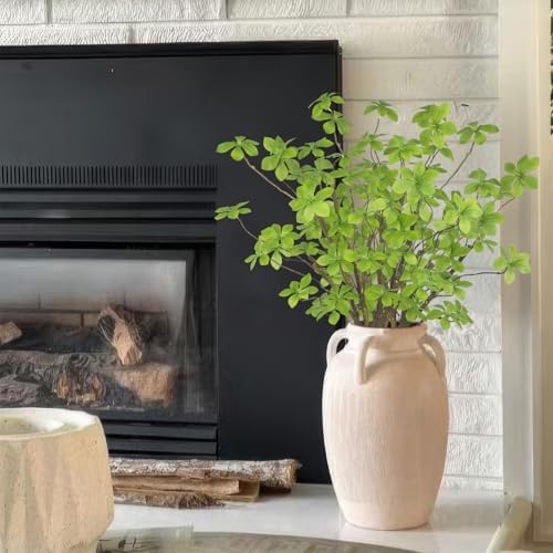 CISDUEO 3 Pcs Artificial Green Leaves Stem Plants Faux Floral Stems Fake Leaves Silk Artificial Greenery Branches with Long Stem for Vases Farmhouse Centerpiece Home Office Party Wedding Shop Decor