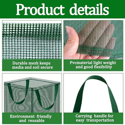 EBaokuup 4 Pcs Pond Planting Bag with Handle, Reusable 7 Inch Square Aquatic Mesh Plant Pot for Ponds, Breathable Green Water Garden Pond Plant Basket for Lotus Bog Terrestrial Plants