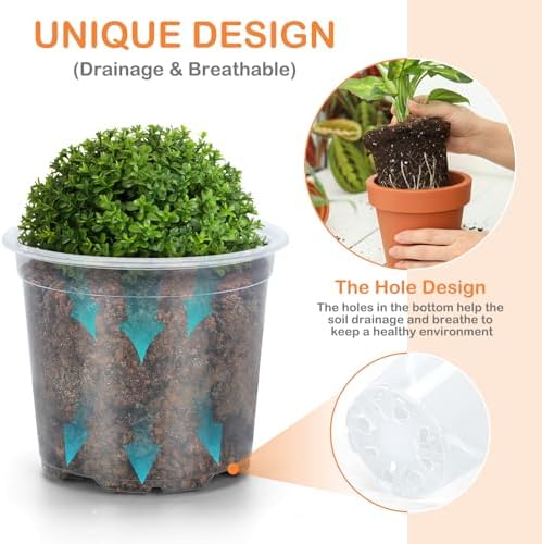 15 Pack Clear Nursery Pots with Drainage Holes, 6 Inch Seed Starting Plastic Plant Pots, Transparent Variety Pack Flexible Garden Pot for Outdoor Indoor (Clear, 6 Inch)