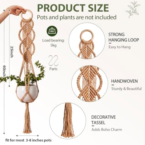 Shappy 2 Pack Boho Macrame Plant Hanger for Indoor