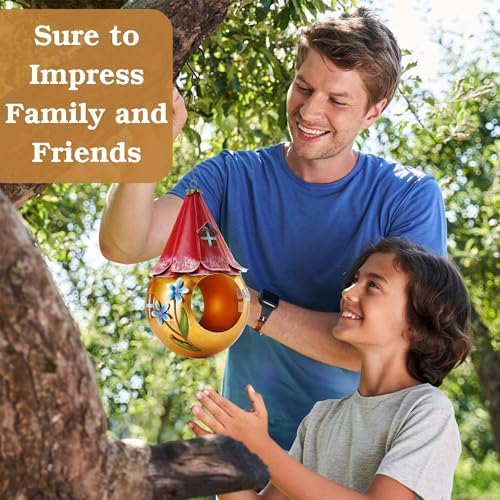Muldale Solar Bird Feeder - Light Up Hanging Bird Feeders - Cute Fairy Design Rustproof Metal - Outside Unusual Metal Art with LED Light - Gift Boxed