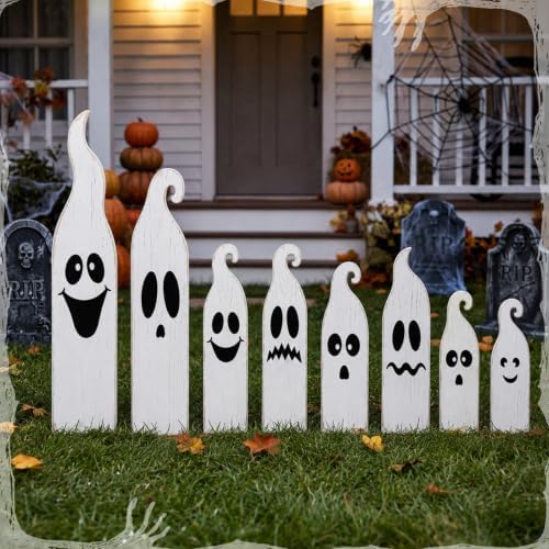 Sintuff 8 Pcs Halloween White Ghost Yard Signs Outdoor with Stakes