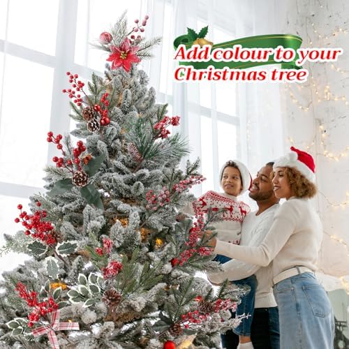 10 Christmas Berry Branches 12-30", Artificial Pine Cones Picks