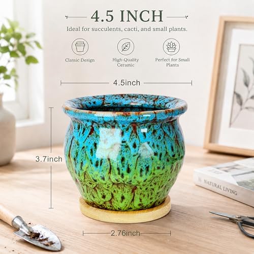 4.5 Inch Plant Pots, Small Pots for Plant Indoor, Succulent Pots with Tray