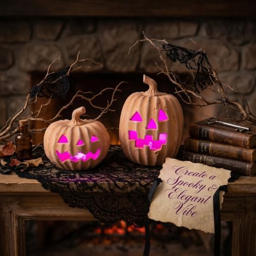 FESTGLOX Terracotta Jack-o’-Lantern Pumpkins, LED Halloween Pumpkin Decor