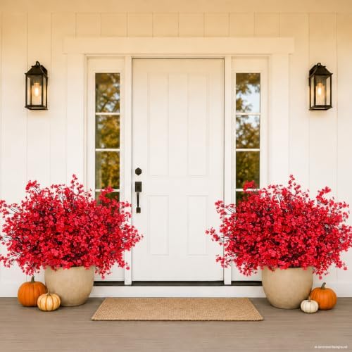 Yastouay 30 Pcs Baby Breath Flowers Artificial Bulk, Fake Fall Flowers, Red
