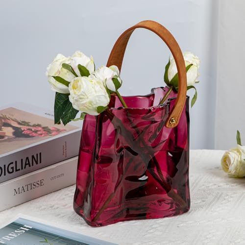 Glass Purse Vase for Flowers Brownish Purple Vases for Centerpieces
