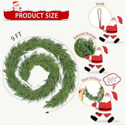 9 Ft Real Touch Christmas Garlands Thick Soft Bendable Pine Cedar Garland