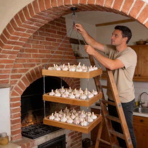 15.7"x11.8" 3-Tier Hanging Herb Drying Rack, Wooden Floral Drying Screen
