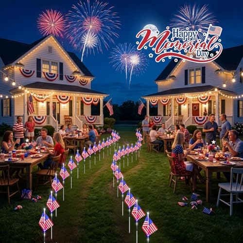 12 Pack 108 LEDs American Flag Pathway Lights w/ 8-Mode for July 4th