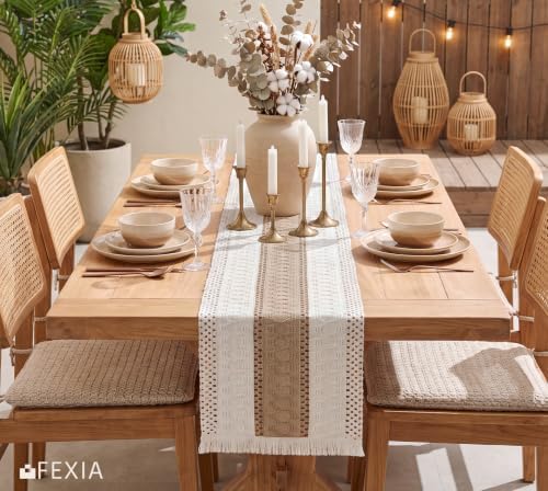 FEXIA Boho Table Runner for Fall Home Decor 12x72 Burlap with Tassels