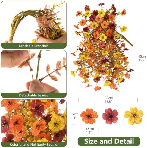 Homsunny Artificial Faux Mums Fall Flowers for Outdoor Outside Decoration