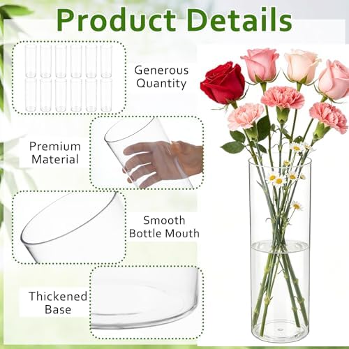 12 PCS Plastic Cylinder Vase 11.5 Inch Cylinder Vase Bulk Clear Flower Container Hurricane Candle Holder Round Wide Container Centerpiece for Home Office Wedding Decor (11.5 Inch)