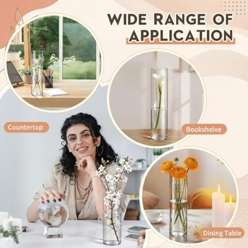 Nuogo 6 Pcs 16" Plastic Clear Cylinder Vase Acrylic Vase for Centerpiece