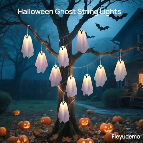 Halloween Ghost String Lights, 8.2FT 10 LED – Battery Operated with Timer, 8 Lighting Modes, Waterproof for Indoor/Outdoor, Light Up Ghost Garland, Perfect for Porch, Window, Party or Haunted House