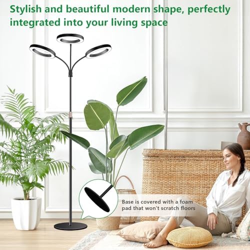 Aumtrly 3 Head Black Floor Grow Light for Large Tall Indoor Plants Growing
