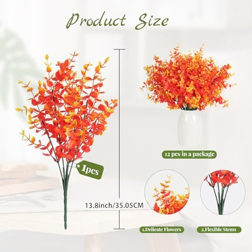 RECUTMS Artificial Faux Fall Mums Plants Fake Outdoor Flowers,Autumn Decor