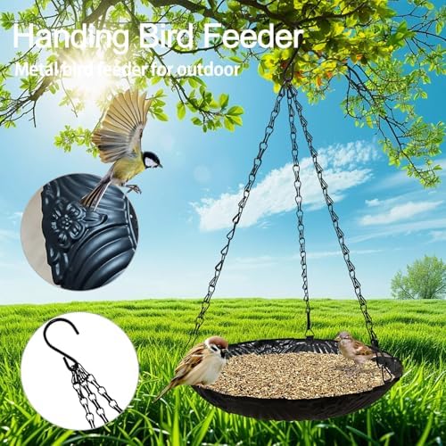 Platform Bird Feeder，11 inch Large Metal Hanging Tray