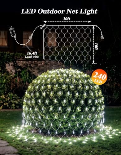 10x10FT Christmas Net Lights Outdoor Plug in with 8 Modes