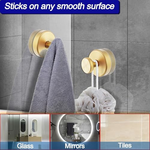 Bntuk Suction Cup Hooks for Door Wreaths, Vacuum Suction Wreath Hanger for Front Door Window Glass, Bath Robe Looafh Shower Hooks for Inside Shower - 2 Pack, Gold1
