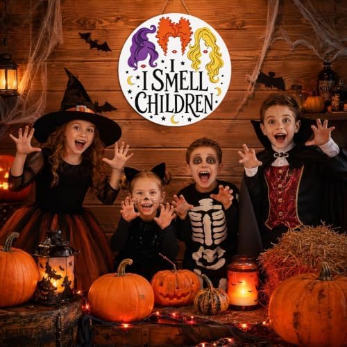 Hocus Pocus Halloween Decorations, I Smell Children Sign Witch Door Decor