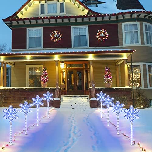 Ultra-Bright Shooting 17" 568 LED Snowflake Lawn Stake Light 4 Stakes Total Christmas Outdoor Decoration with UL Standard Adaptor for Outdoor Pathway Lawn Holiday Party Home(White and Blue)