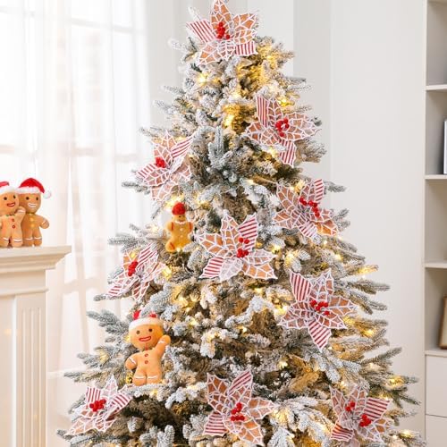 Thiccywoov 10 Pcs Large Gingerbread Poinsettia Christmas Decorations