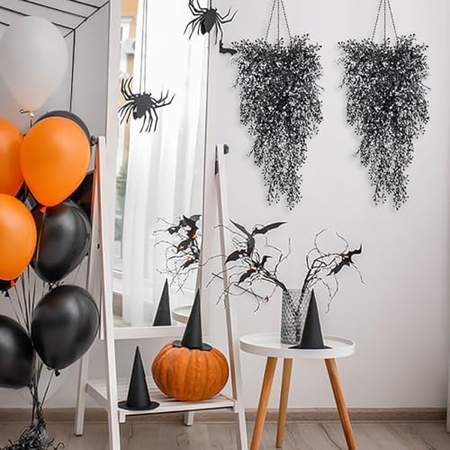RECUTMS 4Pcs Artificial Hanging Wisteria Plants 31.5In Plastic Black White
