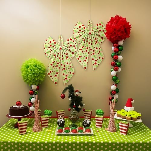 Suncalla 2 Pcs Red Green Christmas Dot Wreath Bows 18'' x 12''