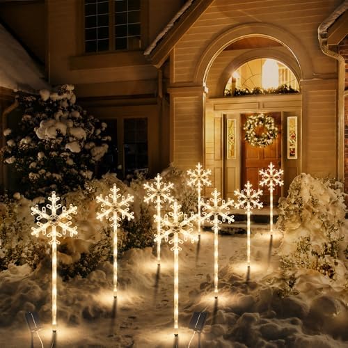 4 Pack Snowflake Solar Christmas Pathway Lights, Outdoor Decor