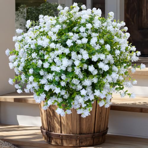 AXYLEX Artificial Flowers for Outdoors, 12 Bundles Fake Plants (White)