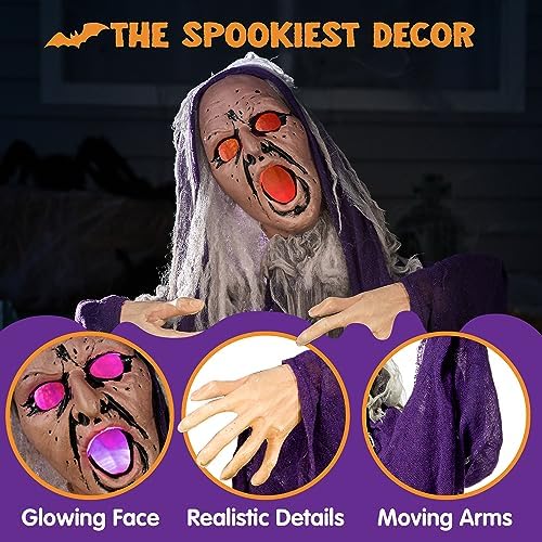 JOYIN Halloween Decorations Outdoor Animatronics Groundbreaker Zombie, Animated Halloween Outside Zombies Decor, Light-up Talking Groundbreaker with Shaking Body, Haunted House Lawn Graveyard Decor