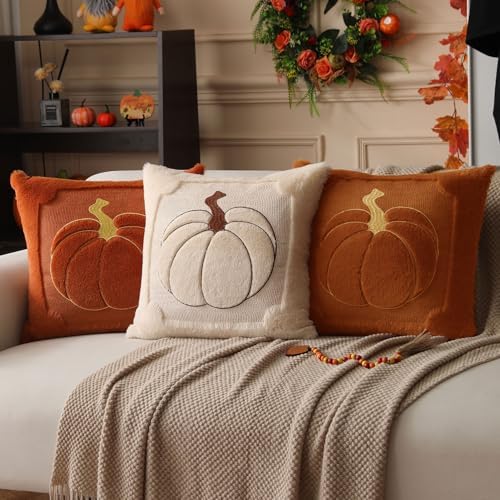Allorry Fall Pillow Covers 18x18 2 Pack Rust Pumpkin Home Decor PT010C18