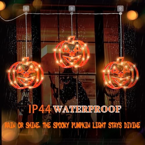 Hanging Window Lights, 48 LED Lights with Orange Pumpkin Shape