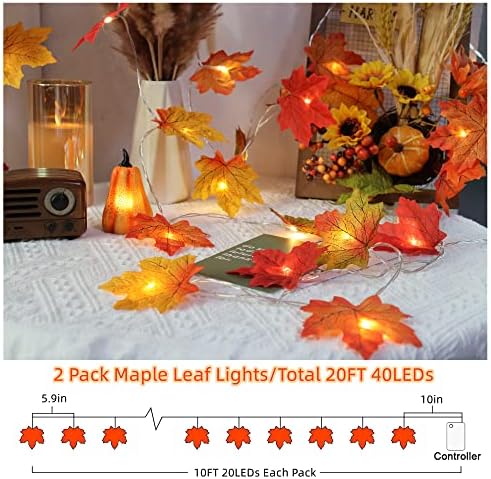 Runleo 2 Pack Fall Decorations for Home Maple Leaf Lights Total 20ft 40 LED