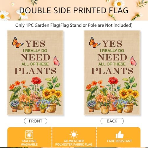 I Really Do Need All Of These Plants Garden Flags for Outside, Spring Summer Garden Signs for Gardener, Floral Welcome Banner, Plant Collector Outdoor Yard Flag, Nature Lover Gifts for Family